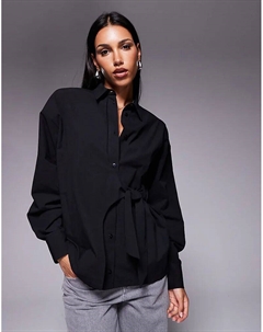 Черная рубашка оверсайз с бантом и завязкой-накидкой от Asos design