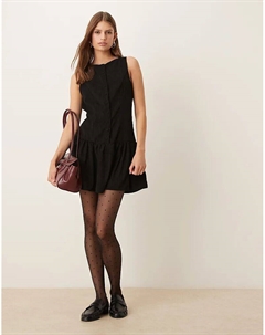 Мини-платье с заниженной талией, вельветовым вырезом и застежкой на пуговицы, черного цвета Asos design