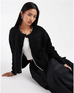Кардиган объёмной вязки с одеяльным швом чёрного цвета Miss selfridge
