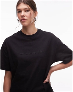 Футболка свободного кроя с вышитым логотипом плотностью 180 г/м², черного цвета Cat wwr