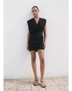 Мини-платье без рукавов с драпировкой и V-образным вырезом, черное Mango