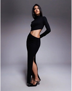 Платье макси с вырезами, драпировкой и высоким воротом от черного цвета Asos design