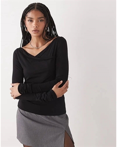 Облегающий лонгслив с длинными рукавами и запахом, черный цвет Weekday