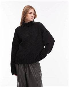 Вязаный джемпер с высоким воротником из шерстяной смеси черного цвета Asos design