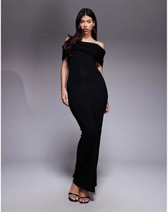 Платье миди с глубокими сборками и вырезом лодочкой черного цвета Asos design