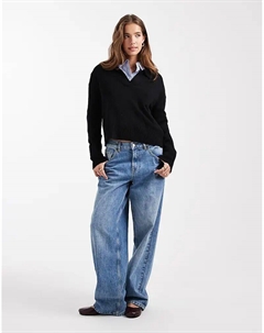 Вязаный джемпер Teen с V-образным вырезом черного цвета Mango