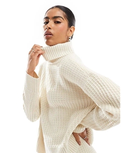 Водолазка с вафельной текстурой, кремового цвета Vero moda