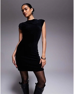 Мини-платье с отделкой вельветом и косым вырезом, черное Asos design