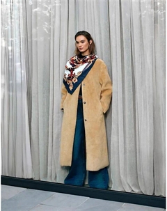 Шуба без воротника из искусственной шерсти бисквитного цвета Asos design