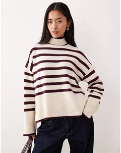 Джемпер с высоким воротом в полоску кремового и бордового цветов Vila