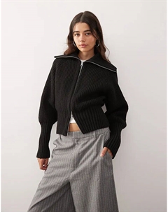 Кардиган из трикотажной пряжи с застежкой-молнией черного цвета Weekday