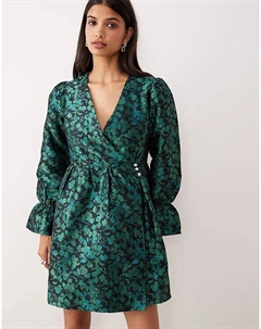 Мини-платье с длинными рукавами из жаккарда черного цвета Yas