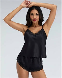Пижамный комплект Amelia из атласного топа и шорт черного цвета Boux avenue