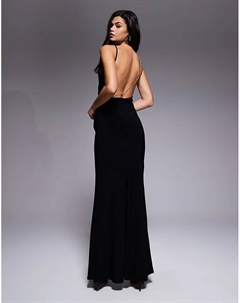 Платье макси с драпировкой на спине и отделкой стразами, черное Asos design