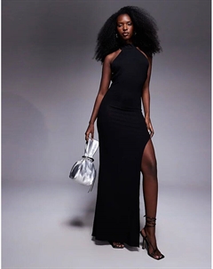 Платье макси с глубокими разрезами на бедрах, черное Asos design