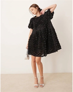 Мини-платье-халат с текстурированной розой 3D, черное с золотым мерцанием Yas