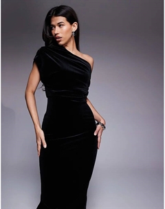 Бархатное платье миди с эффектным вырезом и разрезом черного цвета Asos design