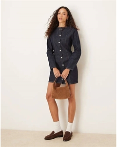 Джинсовое мини-платье с длинными рукавами и круглым вырезом, цвет: стираный Asos design