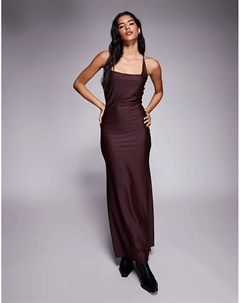 Платье миди с квадратным вырезом и лифом на бретелях шоколадного цвета Asos design