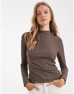 Топ с высоким горлом и ребристым краем в коричневом цвете Only