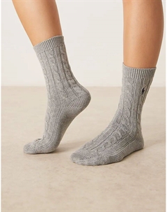 Носки с косичной вязкой серого цвета Polo ralph lauren