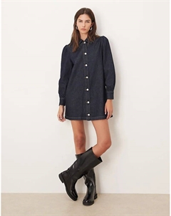 Джинсовое мини-платье в стиле 70-х с рукавами-фонариками цвета индиго Asos design