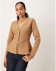 Жакет из плотного трикотажа с расклешенным подолом коричневого цвета Mango