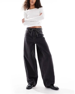 Джинсы Premium super barrel leg с поясом-завязкой, черного цвета Object