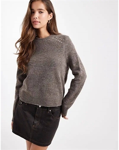 Вязаный джемпер Teen с ажурной отделкой коричневого цвета Mango