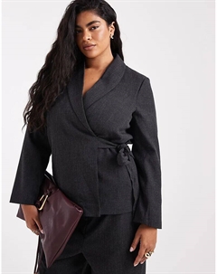 Строгий пиджак Curve с завязками по бокам, темно-серый меланж Vero moda