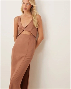 Коричневое платье миди с вырезами и перекрученной линией груди от Asos design
