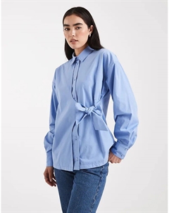 Рубашка свободного кроя с бантом и завязкой-накидкой синего цвета Asos design