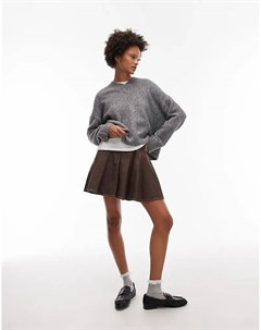 Джинсовая мини-юбка со складками коричневого цвета Asos design