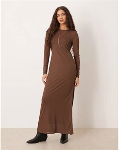 Платье миди шоколадного цвета с длинными рукавами, прозрачное, двухслойное Asos design
