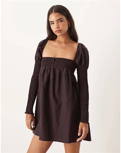 Мини-платье с длинными рукавами, присборенной грудью и пуговицами спереди, темно-бордового цвета Asos design