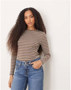 Лонгслив с длинными рукавами в рубчик в коричневую полоску Asos design