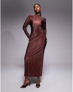 Платье с длинными рукавами и завязкой на спине, плиссированное, шоколадного цвета Asos design