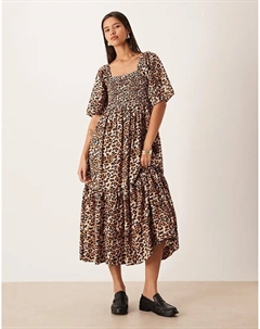 Платье с рукавами-фонариками и леопардовым принтом Selected
