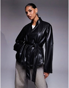 Куртка из искусственной кожи с декоративными швами, черного цвета Asos design