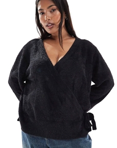 Вязаный кардиган Curve с запахом ресниц DESIGN черного цвета Asos