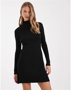 Тонкое трикотажное мини-платье с отделкой в ​​рубчик, черное Asos design