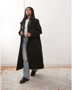 Двубортное пальто из высококачественной шерстяной смеси темно-коричневого меланжа Weekday