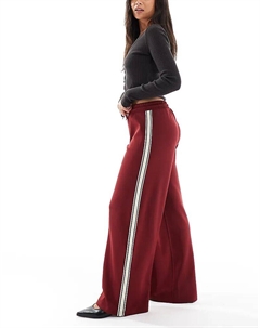 Широкие брюки с полосками по бокам в бордовом цвете Only