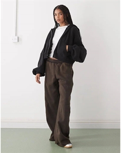 Свободные вышитые брюки-джоггеры темно-коричневого цвета Weekday