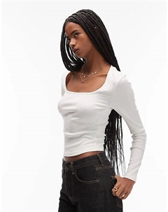 Лонгслив с квадратным вырезом и длинными рукавами в рубчик кремового цвета Asos design