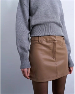 Мини-юбка из искусственной кожи, кофейного цвета Topshop