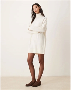 Мини-платье с воротником-стойкой из смеси шерсти кремового цвета Mango