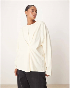 Кремовая футболка с длинными рукавами и защипами от DESIGN Asos