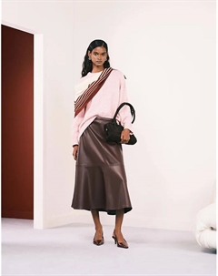 Юбка миди из искусственной кожи бордового цвета Mango