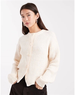 Кардиган в рубчик с круглым вырезом кремового цвета Miss selfridge